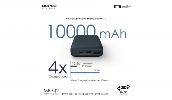 【10000mAh】PD20W QC3.0 快充行動電源（型號：MB-Q2）